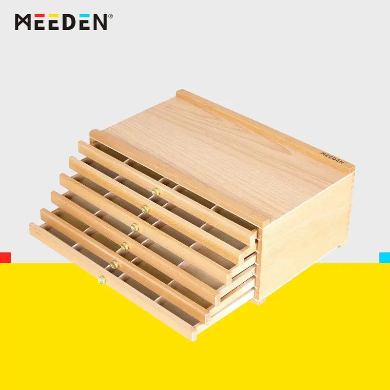 MEEDEN Durable Beech Wood 6-Drawer Compact Capacity Artist Supply Desk Organizer - 15.75x9.75", Hand-Sanded Surface, Indoor Storage, Removable Drawers, Stackable Boxes, Natural/Walnut/Dark Walnut Finishes, Ideal for Art Enthusiasts' Home Studios