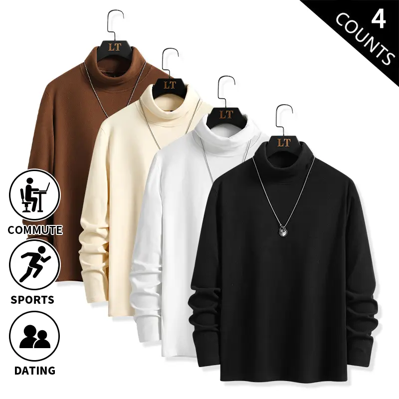 Men’s Turtleneck Thermal Shirts 4‑Pack, Soft Fleece‑Lined Long Sleeve Base Layer Tops, Casual Slim Fit Undershirts