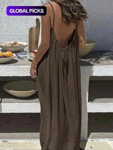 women's solid color cami lounge dress, elegant minimalist casual sleeveless long dress for summer, ladies sleepwear for indoor wear