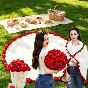 99 Roses Trim Multi-Use Outdoor Blanket - Perfect for Picnics, Camping, Beach & Backyard. Soft, Breathable, Lightweight & Easy to Carry. Viral Aesthetic Photo Prop, Doubles as a Shawl, Couch Throw & Car Blanke