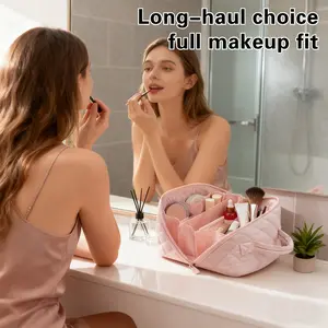 Travel Makeup Bag for Women 180° Lay-Flat Puffer Quilted Cosmetic Organizer Portable Waterproof Toiletry Bag with Large Capacity & Secure Zipper Closure Ideal for Long-haul Travel