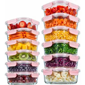 Square Glass Food Storage Containers with Lids, 12 Pack Airtight Leakproof Meal Prep Containers, Microwave Oven Freezer & Dishwasher Safe, Assorted Sizes