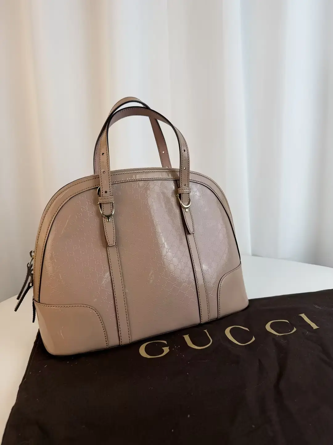 Pre-owned GUCCI calfskin luggage Micro guccissima Patent Leather Dome Handbag