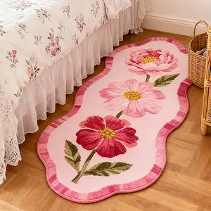 Modern Geometric Fashion Three-Color Flower Print Flower Pattern Carpet, Foldable Plush for Living Room Bedroom Corridor Kitchen, Floral Pattern Rug