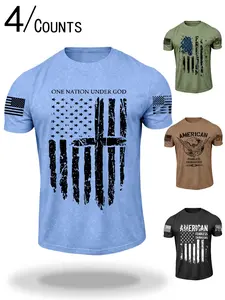 American Military Style Flag Print T-Shirt, Summer Breathable Vintage Short Sleeve, Men's Fashion Top, Casual Loose-Fitting Tee