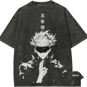 Gojo Satoru T Shirt Jujutsu Kaisen Anime Clothes Vintage Acid Wash Tees Oversized Cotton Hip Hop Streetwear Men Tops 2026