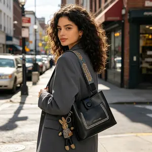 Professional Bucket Crossbody Bag - Wide Strap Shoulder Purse for Office & Daily Commute(with accessories)
