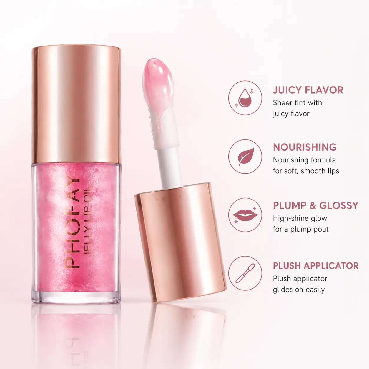 PHOFAY Jelly Lip Oil - Juicy Glass Shine Lip Tint, Hydrating Non-Sticky Gloss for Soft Plump Lips, Everyday K-Beauty Makeup Essential