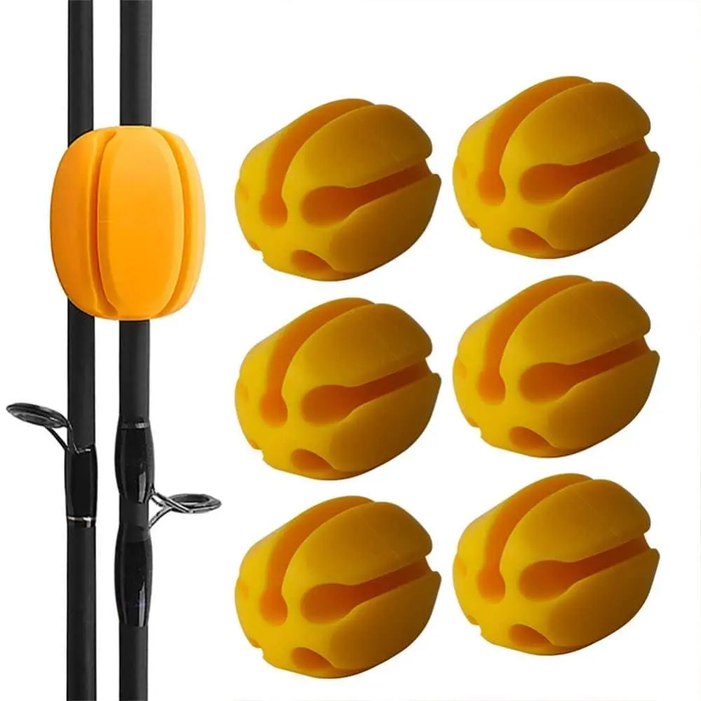 Vibrant 6-Pack Universal Fit Silicone Fishing Rod Holder Straps - Elastic Straps with 5 Multi-Size Holes, Portable, Durable, Reusable, Lightweight Outdoor Fishing Storage & Organization Accessories