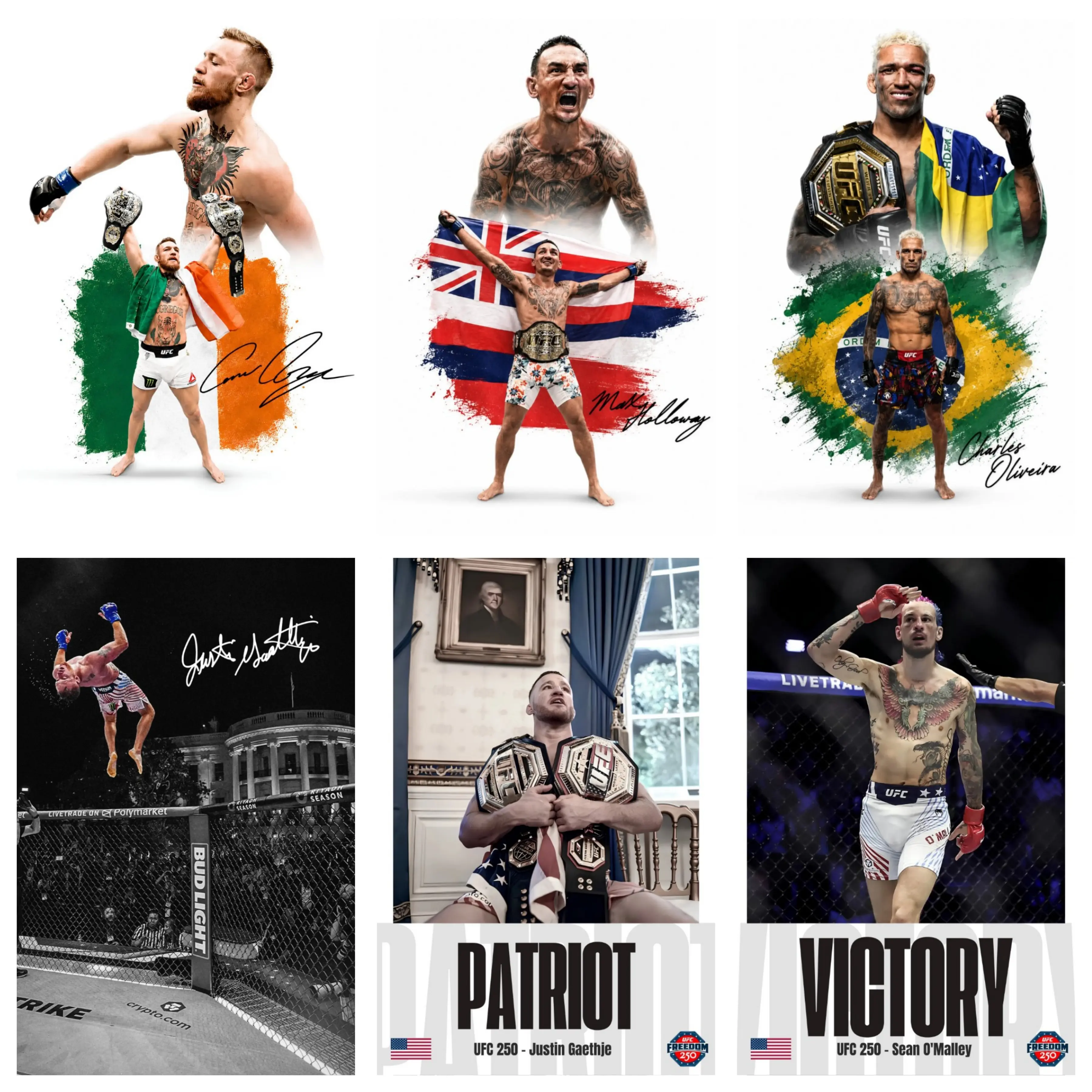 Unframed Canvas Wall Art Poster - Artistic MMA Fighters Print Design, UFC Legends Conor McGregor, Max Holloway, Charles Oliveira, Justin Gaethje, Sean O'Malley, Unframed-a Room Decor, Fight Fan Gift