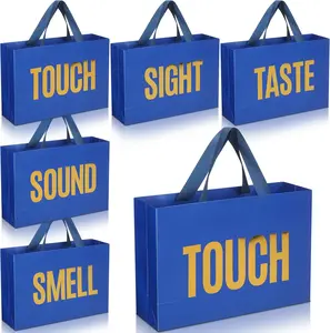 5 Senses  Bags for Him Her Five Senses  Bags with Ribbon Handles Portable Paper Birthday Present Wrappings for Wedding Anniversary Party Mothers Day(Navy Blue,12.6 x 8.7 x 4 Inch)
