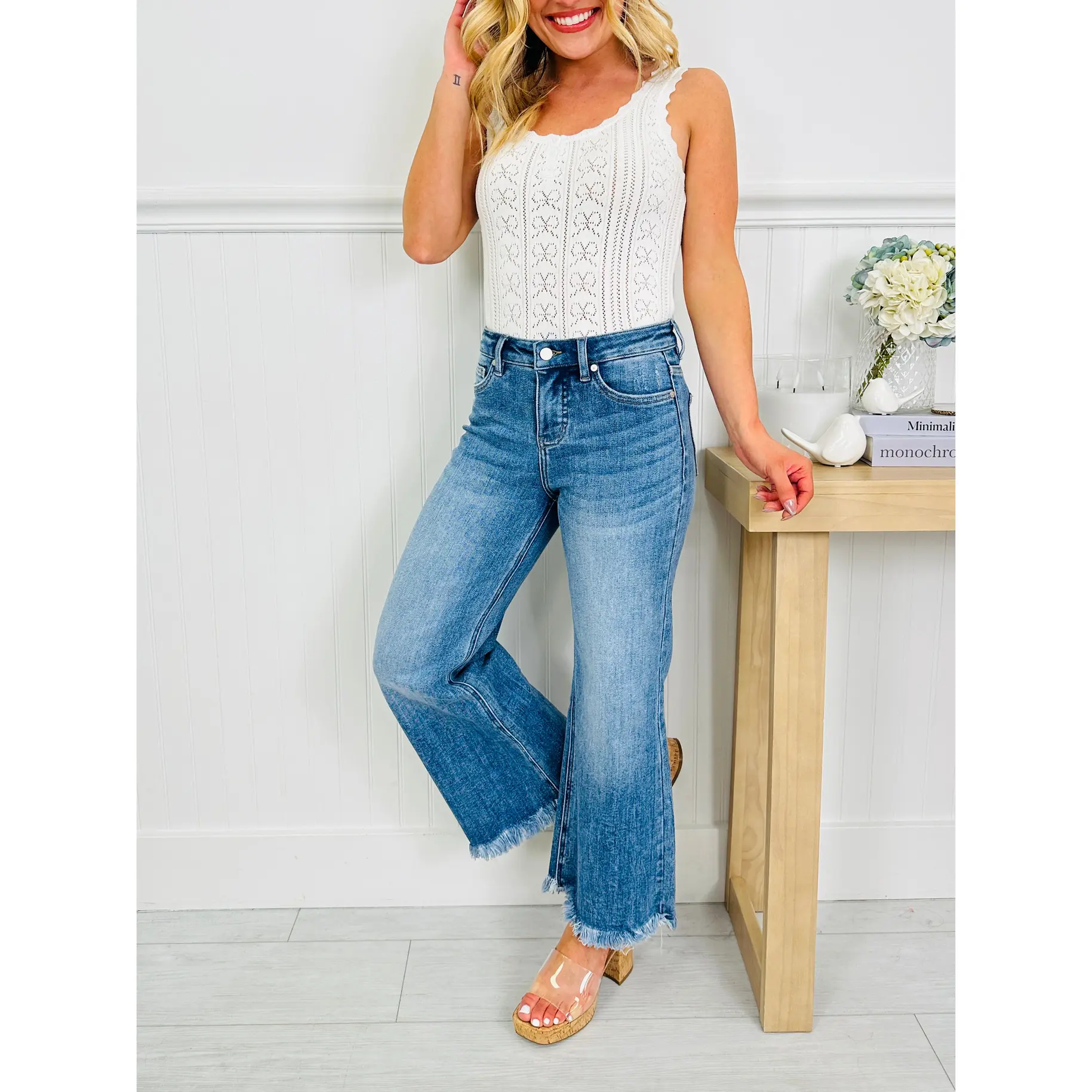 Can't Get Enough Cropped Wide Leg Tummy Control Jeans