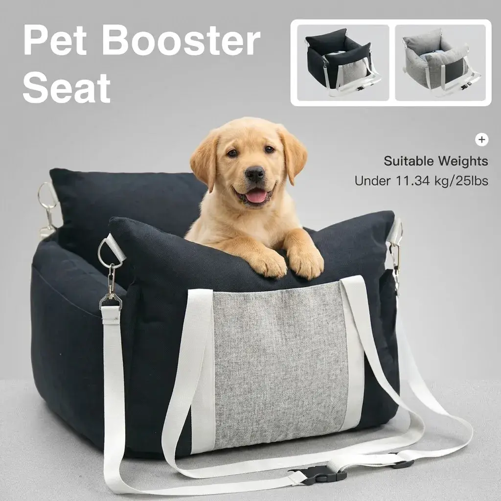 Detachable Dog Car Seat Pet Booster Seat with Safety Buckle, Machine Washable Comfort Travel Dog Bed for Front & Back Seat