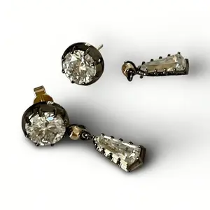 6.6 Ct Multi-Shape Blackened Georgian Victorian 14K Gold Detachable Earrings