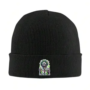 S&T 1pc Lab-Themed Knit Beanie Hat Suitable For Men & Women - Scientist Test Tube & Beaker Design, Warm Winter Ski Hat For Christmas, New Year Parties, Cold Weather Accessory