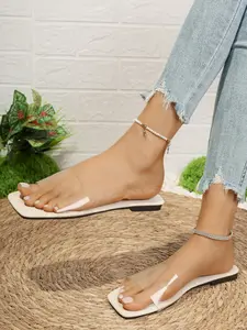 Summer New Transparent Strap Square Toe Slippers for Women, Fashion Versatile One-Leg Sandals, Outdoor Beach Cool Slip-On Shoes