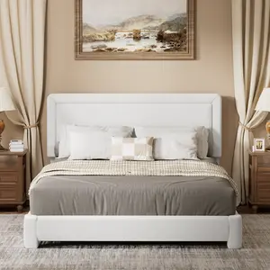 Upholstered in soft boucle teddy fabric, this bed frame features an adjustable headboard, gentle rounded corners for safety, and requires no box spring. Easy to assemble, combining comfort and practicality for any bedroom
