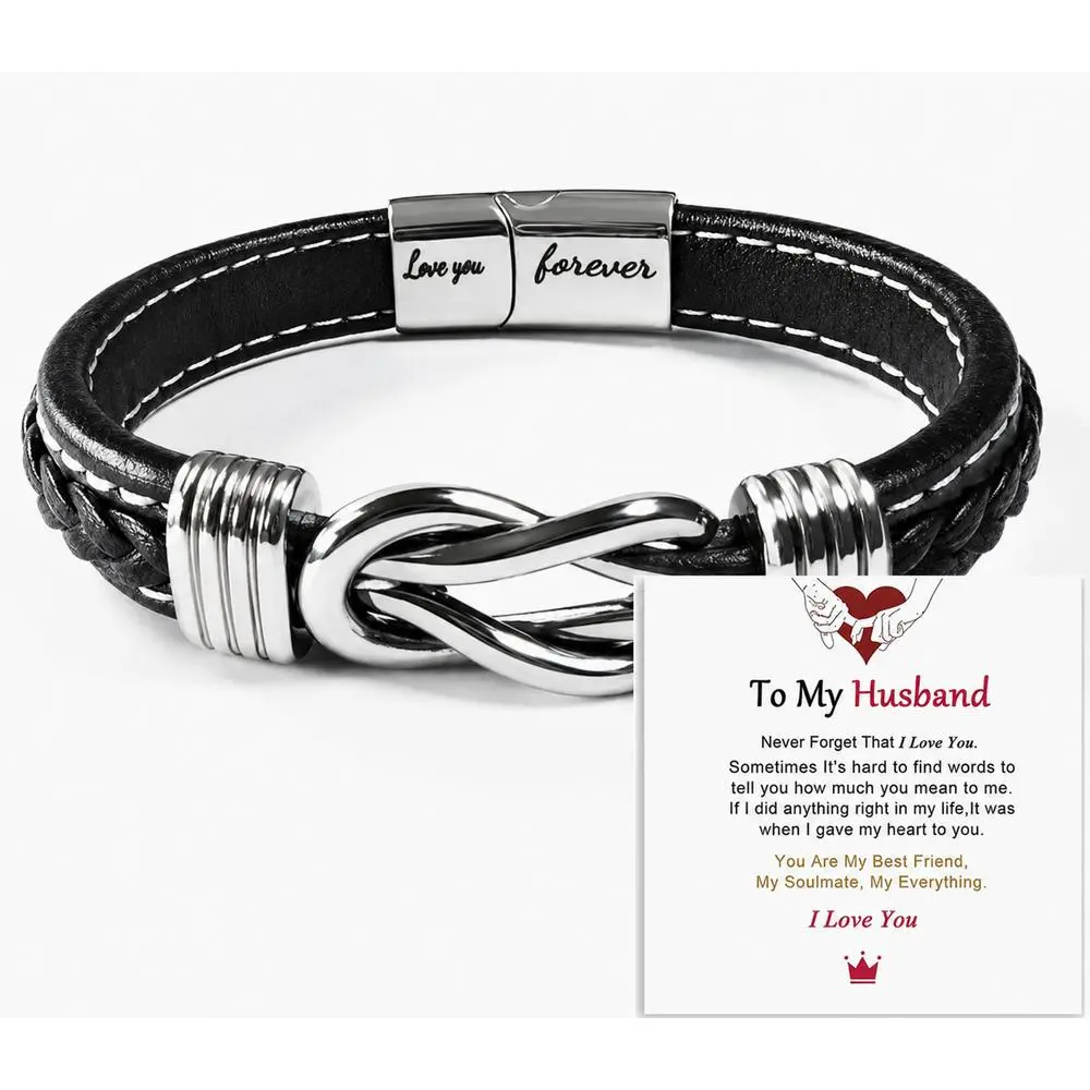 Infinity Knot Bracelet, Braided PU Leather and Stainless Steel Inspirational Message Jewelry, Meaningful Gift for Teen Boys and Men, Birthday, Graduation, Christmas