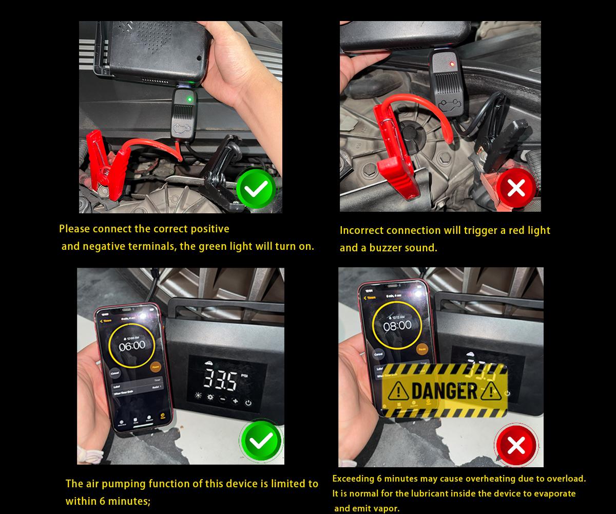 【Hieha】Father's Day Gift Upgraded Portable Car Jump Starter, 4000A Car Battery Jump Starter with 150PSI Tire Inflator, 12V Car Battery Jump Starter, 15000mAh Power Bank, with LED Light，Motherboard and Cooling Upgrade