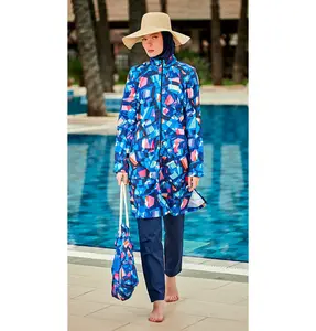 Women's Two Piece Full Coverage Modest Swimsuit - MR2405 - Blue