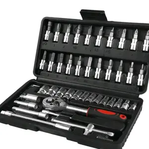 46pcs Olioliyou Socket Set, 1/4" & 1/2" Drive, Standard & Deep Sockets, Ratchet Wrench, Durable Iron Construction, with Auto Repair Tool Kit for Auto Repair