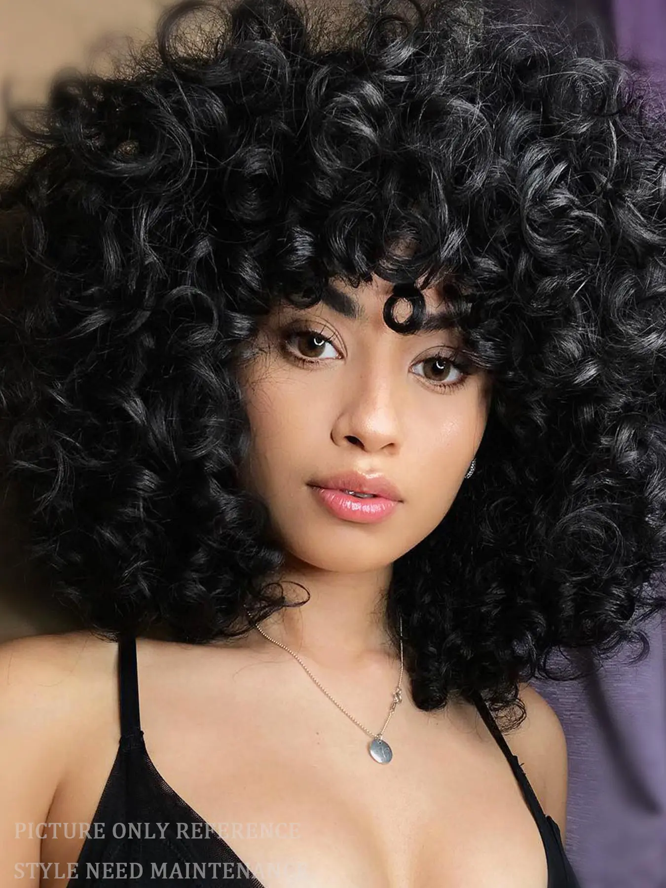 Women's 14 Inch Long Coily Textured Synthetic Hair Wigs with Bangs, Curly Wig with Bangs, Retro Fashion Gorgeous Fluffy Effortless Wig for Party, Cosplay and Daily Wear, Holiday Dress-up Hair Accessories or Gifts