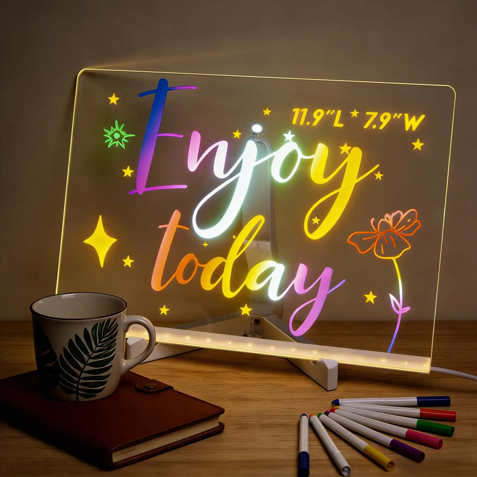LED Drawing & Writing Note Board with Colors, 11.79"X7.9" 4 Modes & 7 Colors Acrylic Dry Erase Boards with Light, Led Drawing Board for Kids with Stand,Birthday Holiday Day Gifts for Girls & Boys
