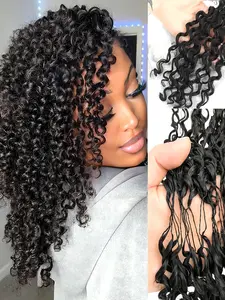 Kinky Curly Human Hair Crochet Bundles Deep Wave Weave Feather Hair Extensions Natural Look Deep Wavy Hair