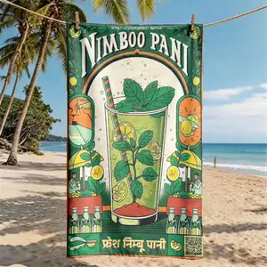 "Nimboo Pani Lemon Mint Drink Vintage Poster" Beach Towel | Oversized, Quick Dry, Ultra-Soft Polyester | Multi-use for Travel, Swimming, Camping, Fitness | Perfect Choice for Beach Vacations | Machine Washable | 2D Flat | Best Gift for Friends and Family.
