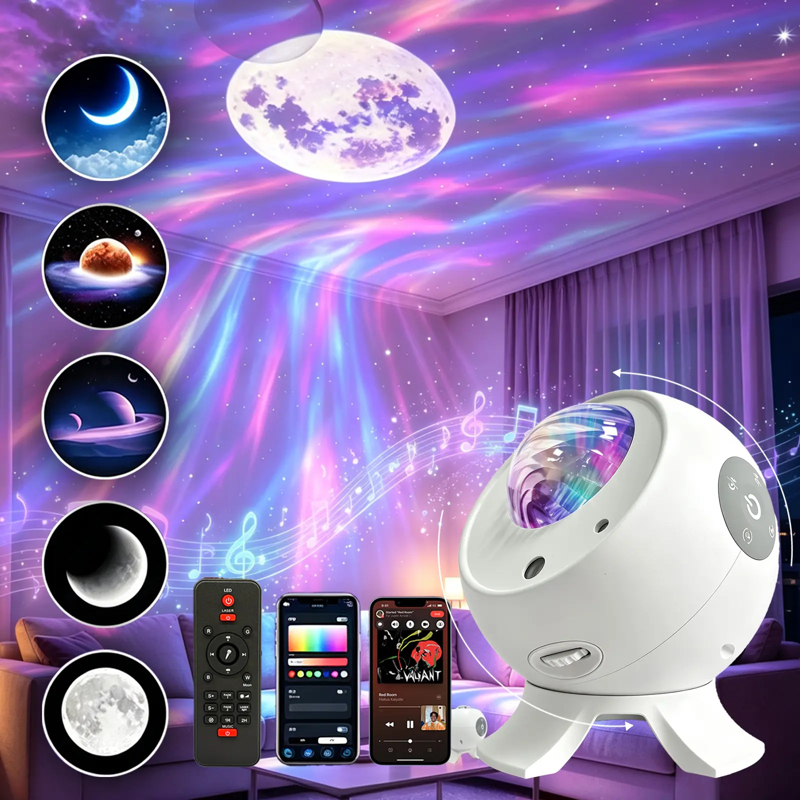 Northern Galaxy Star Light Aurora Projector with 300 Light Effects, Dynamic Night Light LED Projector for Bedroom Nebula Lamp,  App/Remote Control, White Noises, Timer, Bluetooth Speaker, Room Decor Gift for Kids Adults Teens