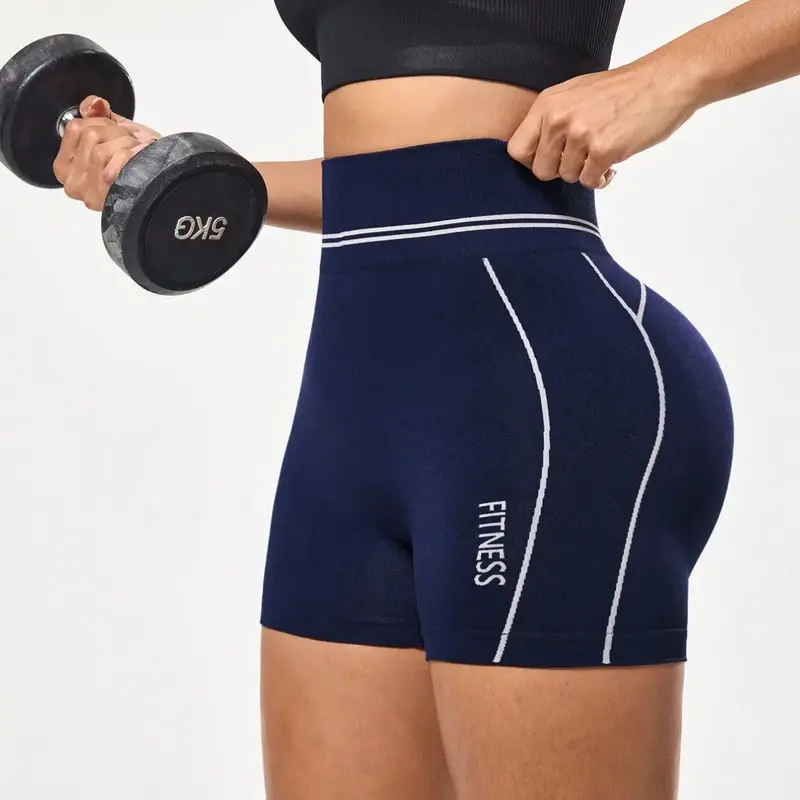Women's Colorblock Knit Texture Fitness Yoga Shorts, High Waist Butt Lift Abdominal Control, Sporty Casual Fashion Workout Bottoms, Tummy Control Shorts, High Rise Shorts, Workout Exercise Shorts