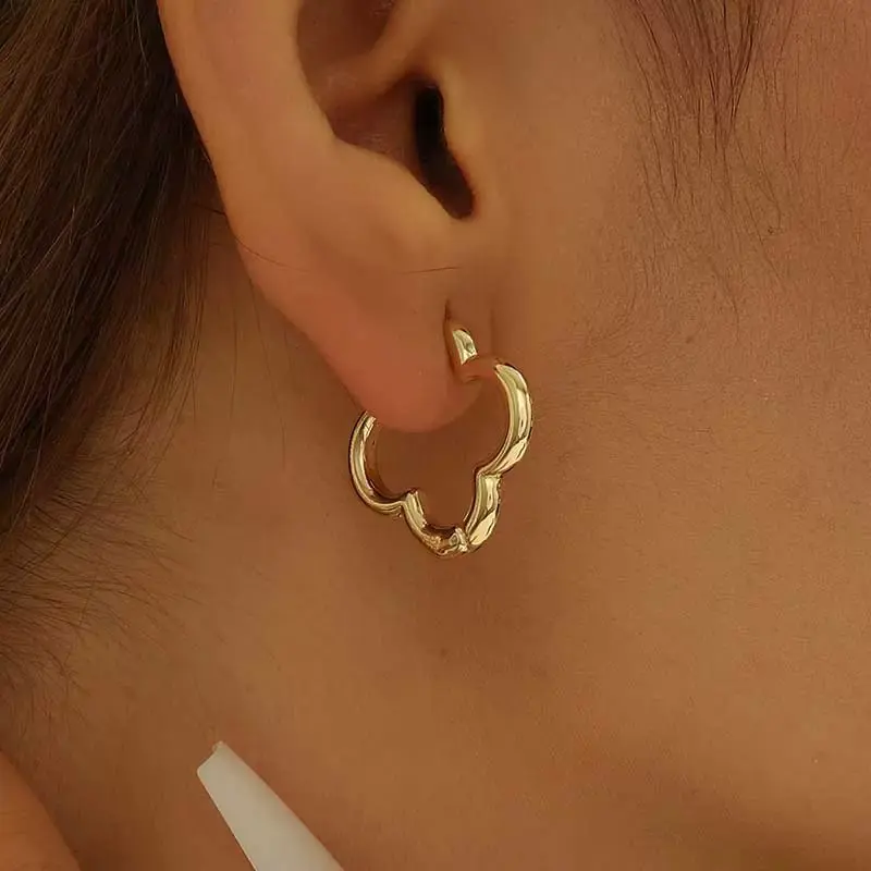 14k Gold Plated And Silver Plated Endless Clover Hoop Earrings for Women,Hypoallergenic Gold Earrings Quality Cuff Earrings for Women