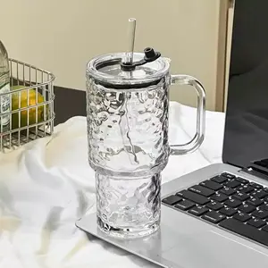 600ML Transparent Glass Tumbler, Mug with Lid & Straw | Thickened Food Grade BPA Free Leak Proof | Dishwasher Safe Reusable Modern Drinkware for Iced Coffee Latte Tea | Perfect Gift for Christmas Halloween Thanksgiving Housewarming Birthday