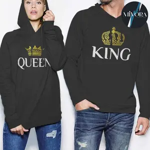 King and Queen Couple Hoodies Graphic Hoodie Casual  Fleece Fabric Pullover Hooded Sweatshirt for Women for Men, Perfect Gift
