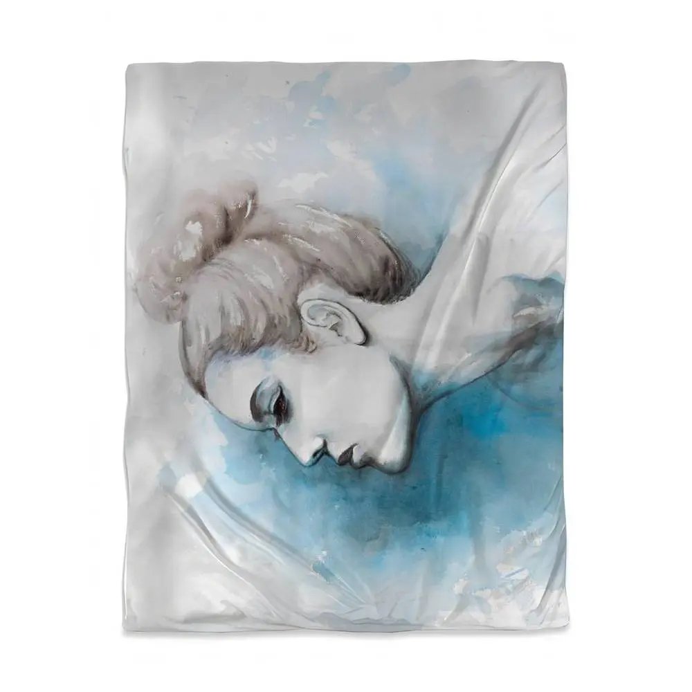 Begin Home Decor 3817-HWCT-FI34 Blue Watercolor Abstract Girl Twin Size Duvet Cover - Bedroom Decor