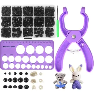 Safety Eye Tool Auxiliary Tool for Attaching Safety Eyes for Crocheting with 566 count Safety Eyes and Noses for Amigurumi and Safety Eye 10-30mm Sizer Tool(Purple)
