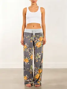 Spring/Summer/Autumn/Winter Women's New Flower Printed Floral Knitted High Stretch Pants Casual Pants Loose Pants Home Pants