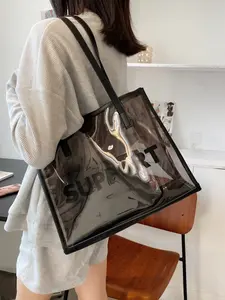 New Fashion Transparent Solid Color Shoulder Bag, Casual Denim Fabric Tote for Outdoors, School, Commuting, All Seasons, Casual Commuter Bag, Versatile Bag, Trendy Tote Bag