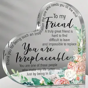 Acrylic Heart Shaped Friendship Plaque, 1 Count Floral & Letter Pattern Friendship Plaque, Decorative Plaque for Home Living Room Bedroom, Gift for Friend, Flowers, Decoration, Pastel, Customized Decoration