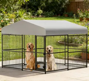 10x10/8x4/4x4FT Large Outdoor Dog Kennel with Waterproof Cover, Heavy Duty Metal Dog Run Enclosure with Feeding Doors, Large Dog House for Dogs, Chickens, Outdoor Pet Cage Wooden Crate Storage Drawers