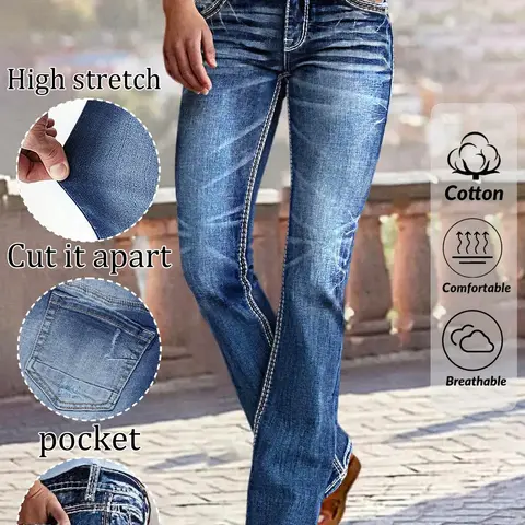 Women's Mid-Waist Button Fly Jeans, Fashion Casual Pants, Slim-Fit Denim Jeans, High Elasticity, Casual & Formal Wear, All-Season Comfort, Womenswear, Fashion Jean Bottoms