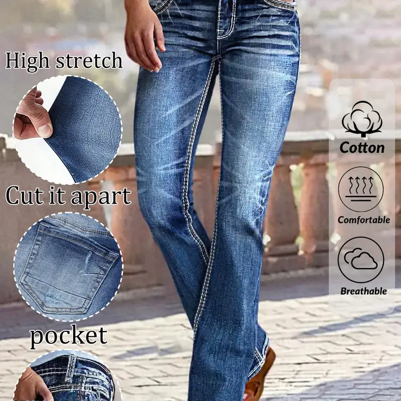 Women's Mid-Waist Button Fly Jeans, Fashion Casual Pants, Slim-Fit Denim Jeans, High Elasticity, Casual & Formal Wear, All-Season Comfort, Womenswear, Fashion Jean Bottoms
