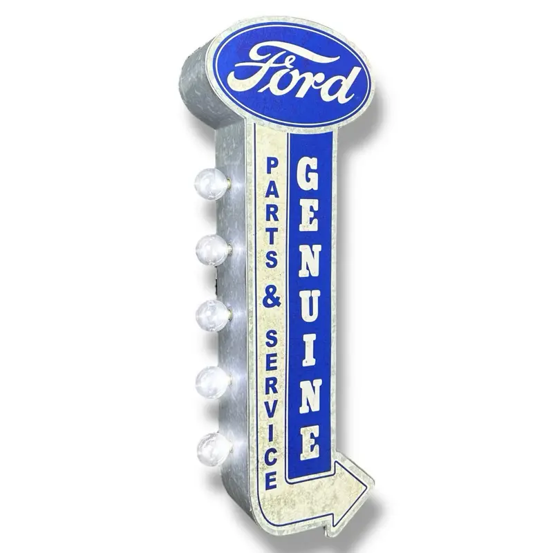 Ford Genuine Parts & Service 25" Double-Sided LED Marquee Sign – Galvanized Metal Vintage Garage Wall Decor, Battery Operated