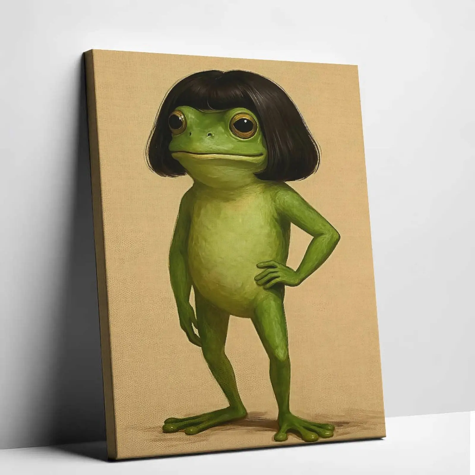 Cartoon Frog Bob Haircut Print Poster - Creative Design, Cartoon Character, Frog Bob Humor, Funny Decor, Above Bed Wall Decor, Office Fun Boost, Kid Room Bedroom Playroom Home Accent