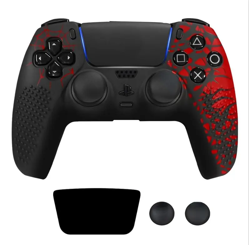 Anti-Slip PS5 Controller Skin, Non-Slip Silicone Cover Case with Thumb Grip Gaps, Touch Pad Sticker & Cover Wrap Stickers, Protection ps5 accessories gaming stick 40000 games Protector Wireless Smartphone coolingstation Console Joystick Red