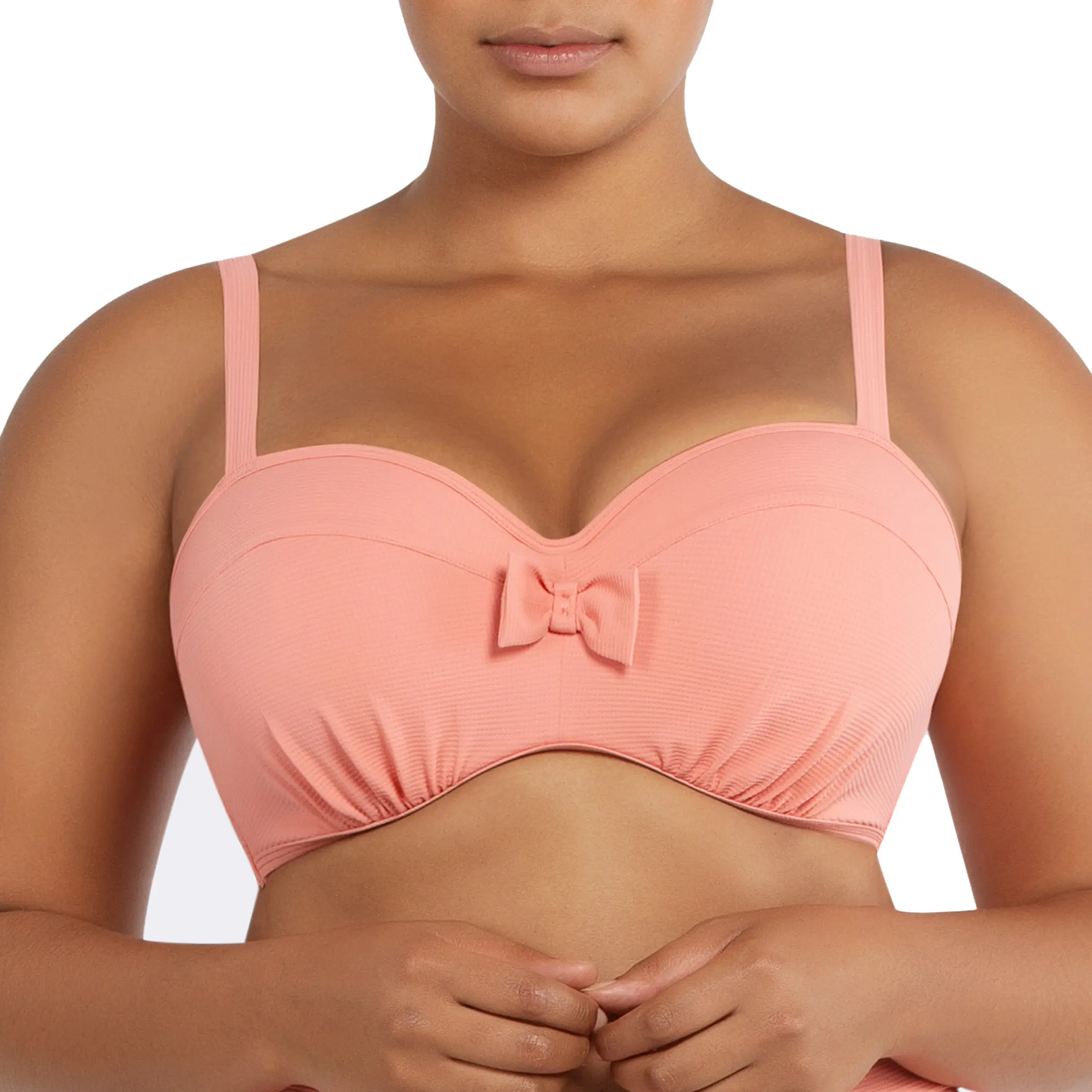 PARFAIT Vivien S8162 Womens Balconette Bikini Top Underwire Vintage Inspired Swimwear Pink Blush Textured Fabric Bow Details Structured Support