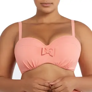 PARFAIT Vivien S8162 Womens Balconette Bikini Top Underwire Vintage Inspired Swimwear Pink Blush Textured Fabric Bow Details Structured Support