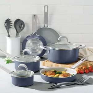 Tramontina 13-Piece Ceramic Cookware Set, Everyday Collection - Blue Bering Sea/ Green