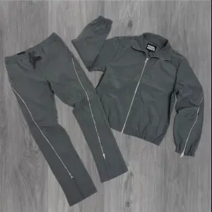 Rebel - SET - Flare Zipper windbreaker Pants & Jackets - Grey - 401501