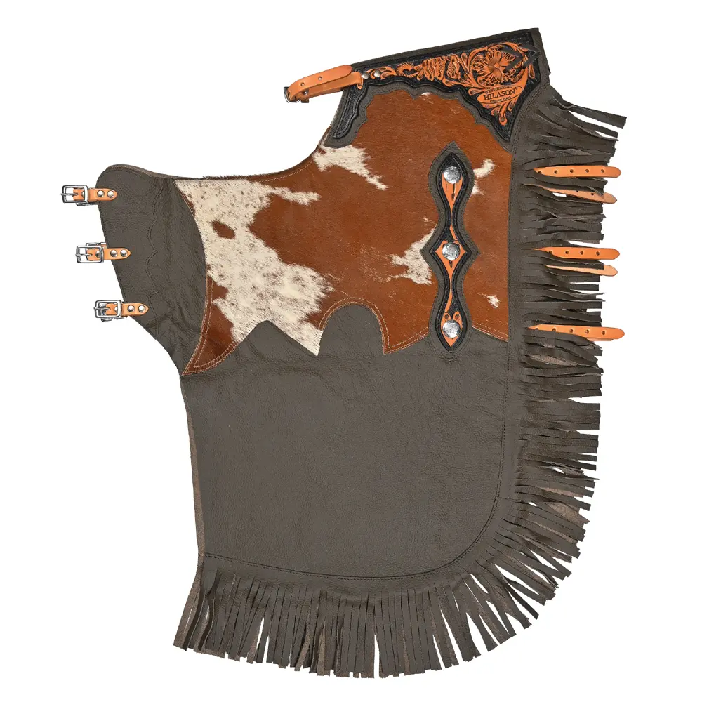 HILASON Adult Pro Rodeo Bronc Bull-Riding Leather Chinks | Handmade Chaps Western Riding for Adults Hand Tooled